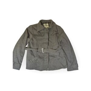 YMI Outerwear Womens Belted Pea Coat Jacket‎ Gray XL